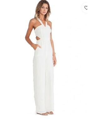 Lovers + Friends Adore You White Side Cutout Wide Leg Halter Neck Jumpsuit Small